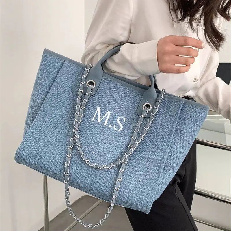 Custom Chain Monogram Canvas Tote Bag| Shoulder Bag | Personalised Ladies Custom Handbag | Birthday Hen Gift | Bride Bridesmaids