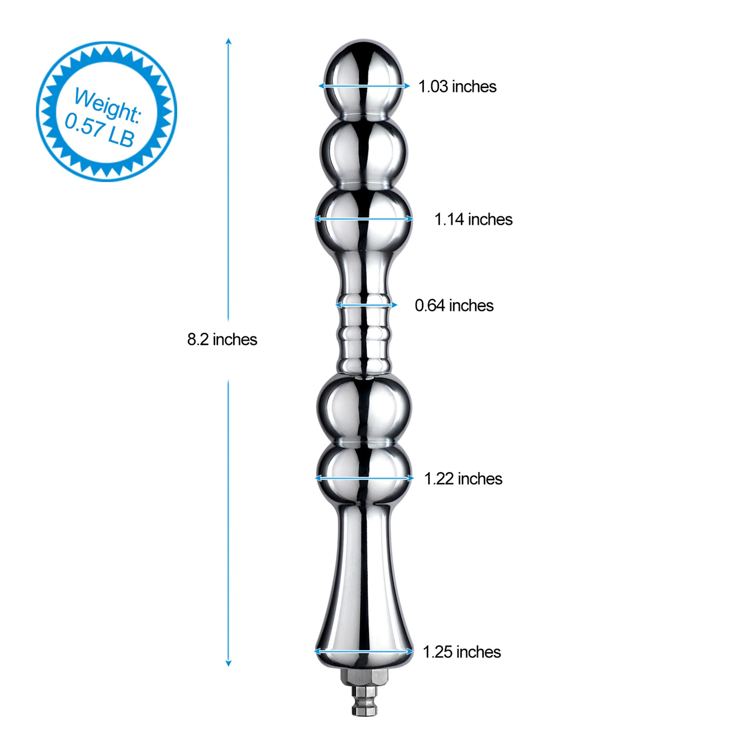 8.2” Metal Bead Anal Dildo, Smooth Aluminium Anal Wand With KlicLok System For Premium Sex Machine