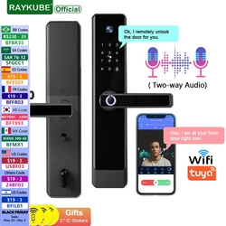 RAYKUBE-intercomunicador de Audio bidireccional E90 Tuya, cámara de huellas dactilares, cerradura de puerta inteligente con aplicación remota, desbloqueo, grabación de vídeo, Wifi, nuevo