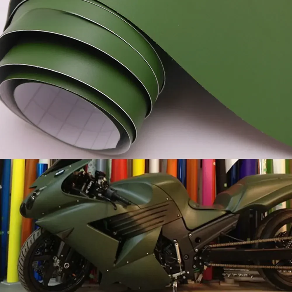 Film vert armée mat pour voiture, autocollants de décoration universels en PVC imperméable pour carrosserie de moto automobile, Films d'emballage de décoration DIY