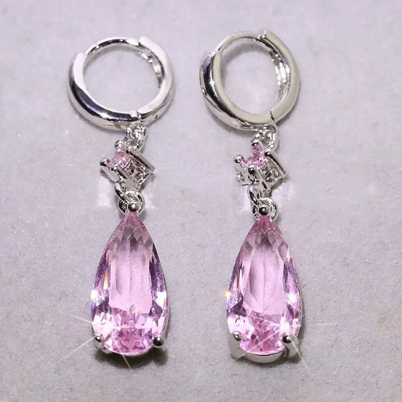 Proste Pendientes 925 srebrna igła Twist AAA Waterdrop wisiorek cyrkon kolczyki dla kobiet Oorbellen Boucle D'oreille Femme — zdjęcie 2