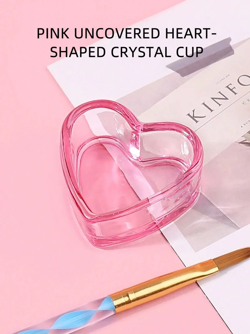 1/2/5 stücke Rosa Kristall Glas Schüssel Pulver Flüssigkeit Halter Container Herz Form Nagel Tasse Schüssel Maniküre Zubehör