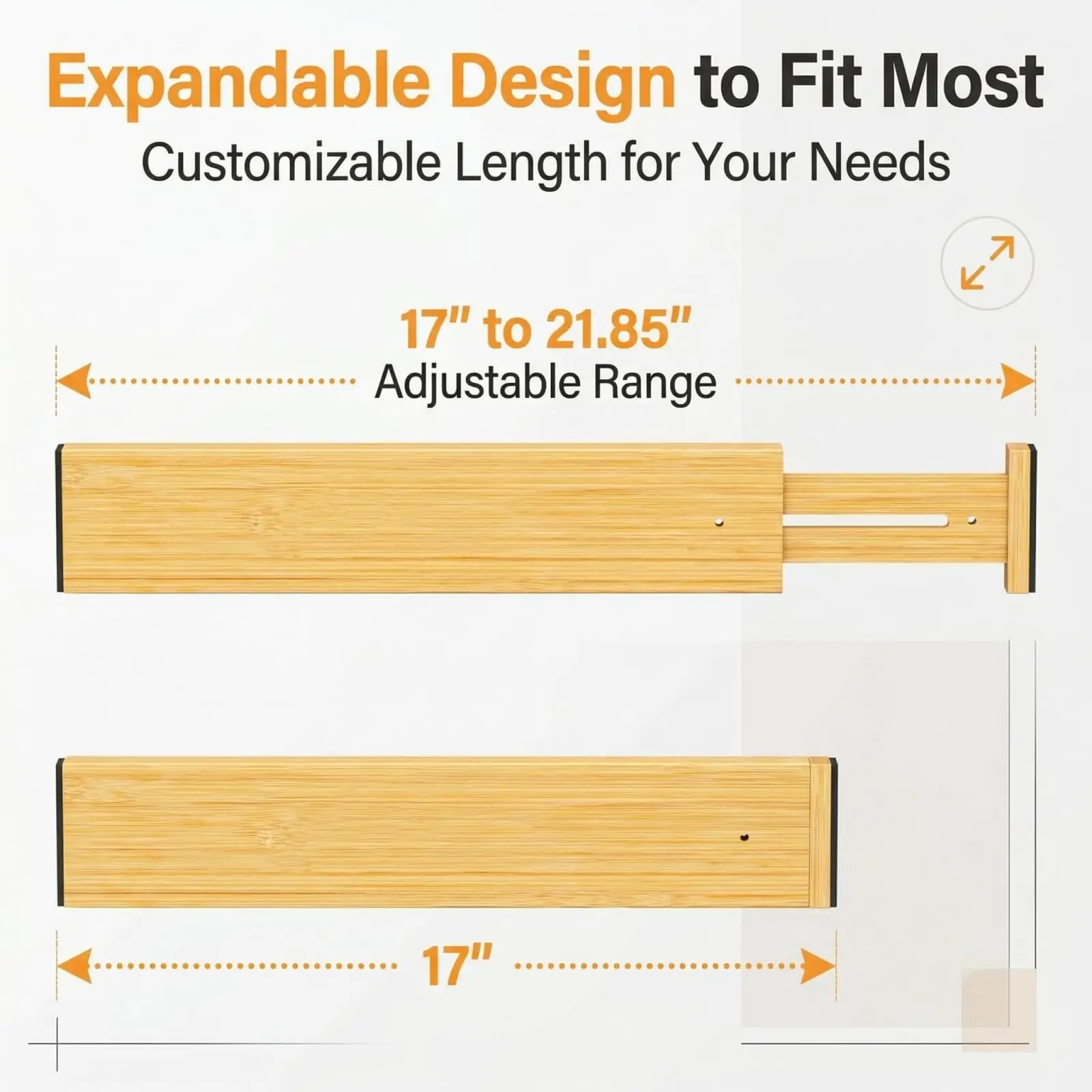 Bamboo Drawer Dividers, Adjustable Drawer Organizers, Fits 17.6–21