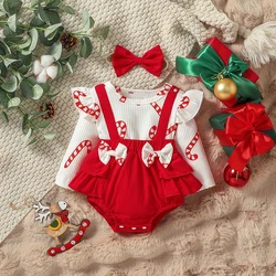 Baby Long Sleeve girl christmas element printing sweet and cute fall dress With Bow +Headband