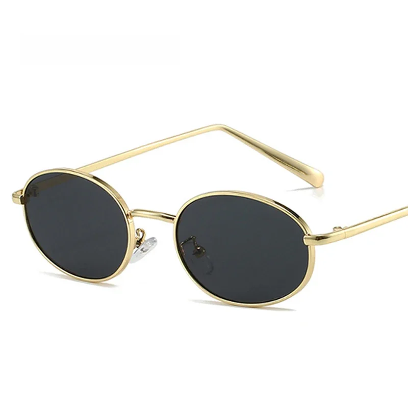 SHAUNA Retro małe owalne metalowe oprawki damskie okulary przeciwsłoneczne UV400 męskie punkowe okulary przeciwsłoneczne — zdjęcie 2
