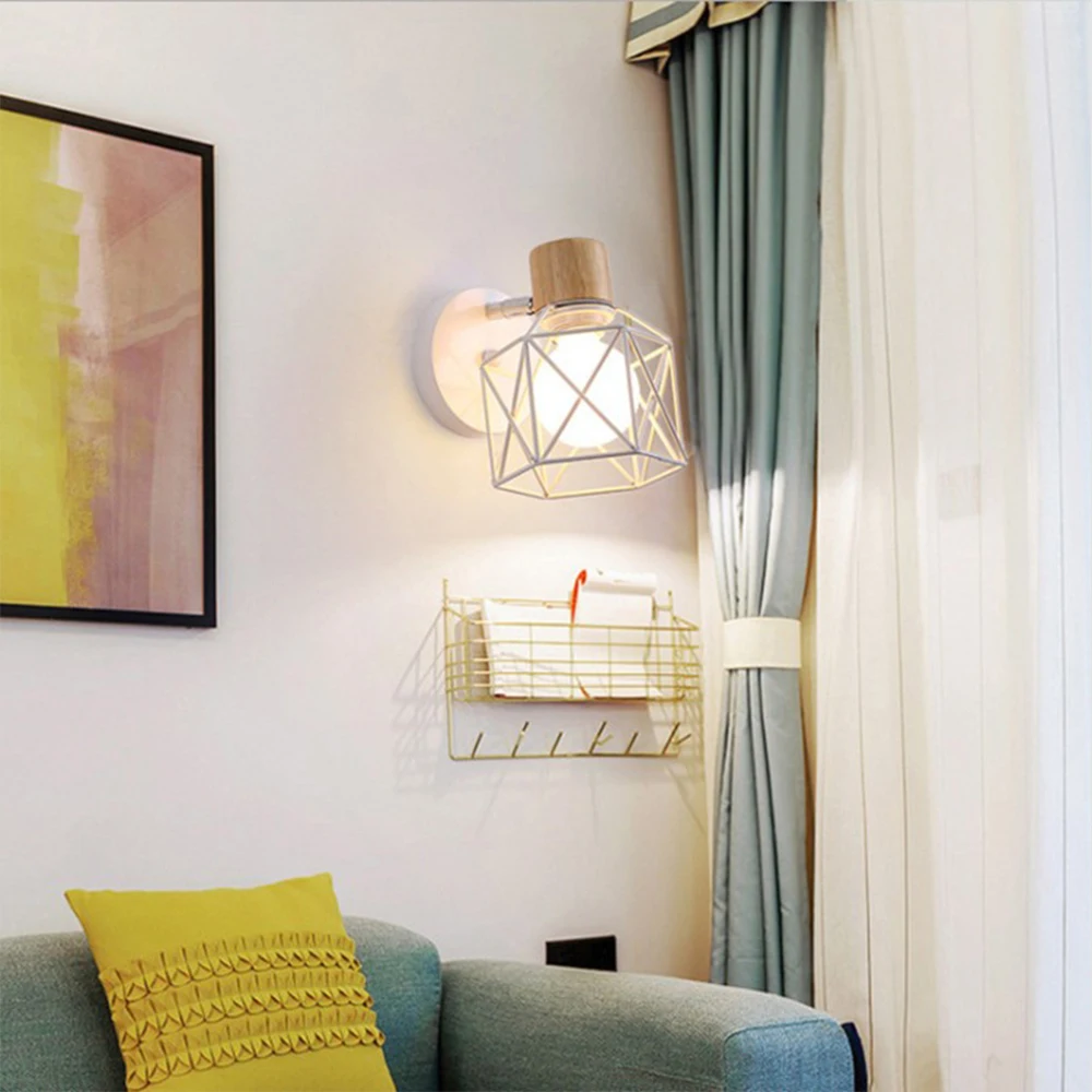 Modern Wood LED Wall Light Sconce Metal Living Room Nordic Bedside Lamp Bedroom Ceiling Lampshade Decor Lighting lampara led E27