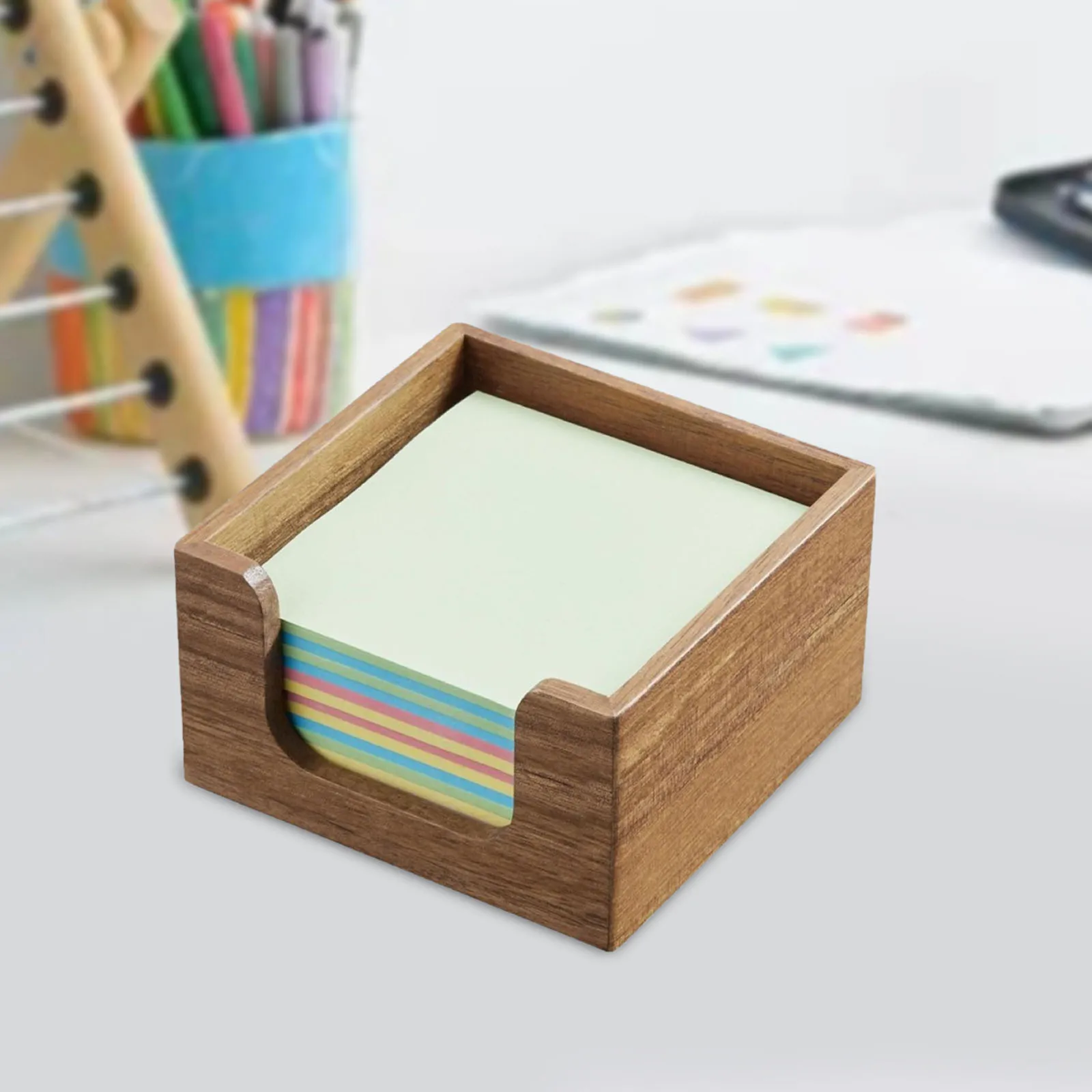 Acacia Wood Sticky Note Holder,Memo Pad Holder Multipurpose Sturdy Rustic Compact Desk Accessories Organizer for Desk School