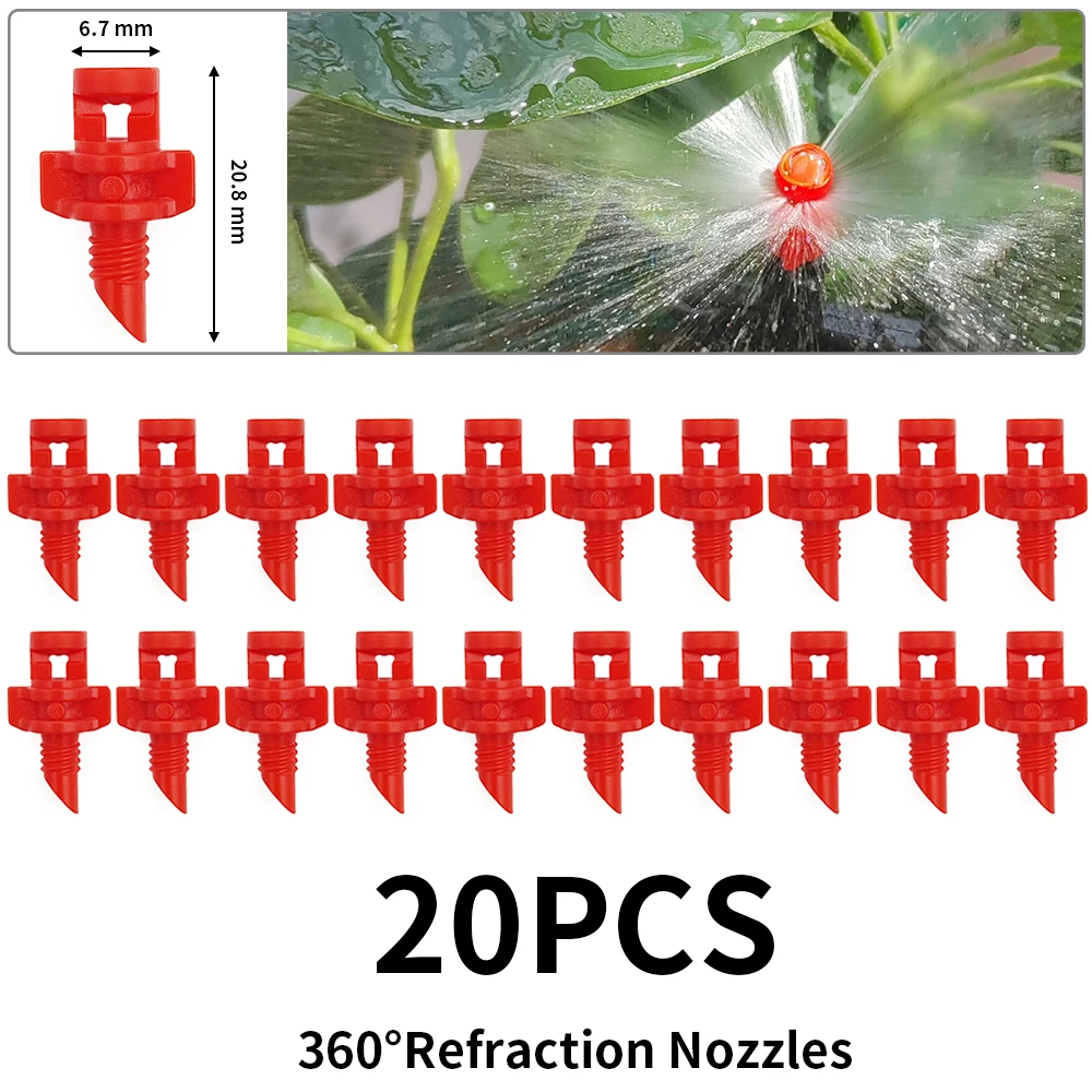 WUJIE 20PCS 90/180/360 Degree Refraction Nozzle Sprinkler Head Thread Connection Garden Irrigation Mist Sprayer for Greenhouse