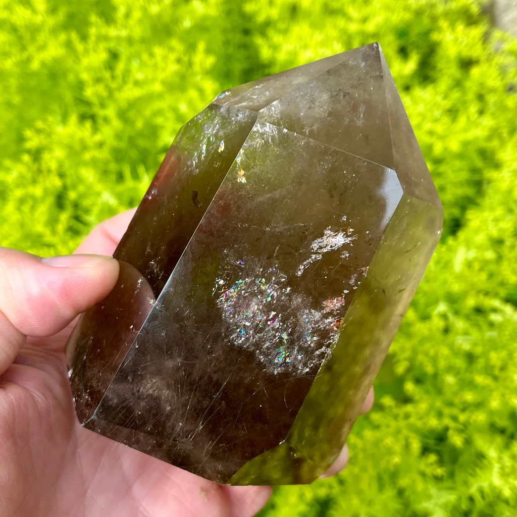 Natural Rainbow Smoky Rutilated Quartz Tower Gold Rutile Crystal Point Healing Decor Gift Specimen