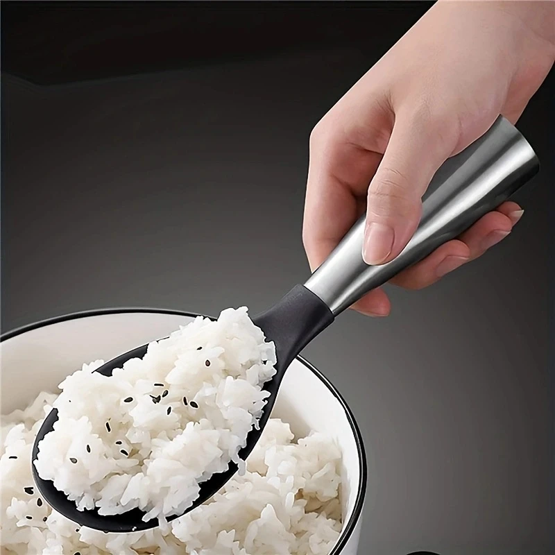 

Rice Paddle, Silicone Standing Rice Spoon, Stainless Steel Handle Rice Scooper, Round Edge Not Rust Rice Serving Spoon