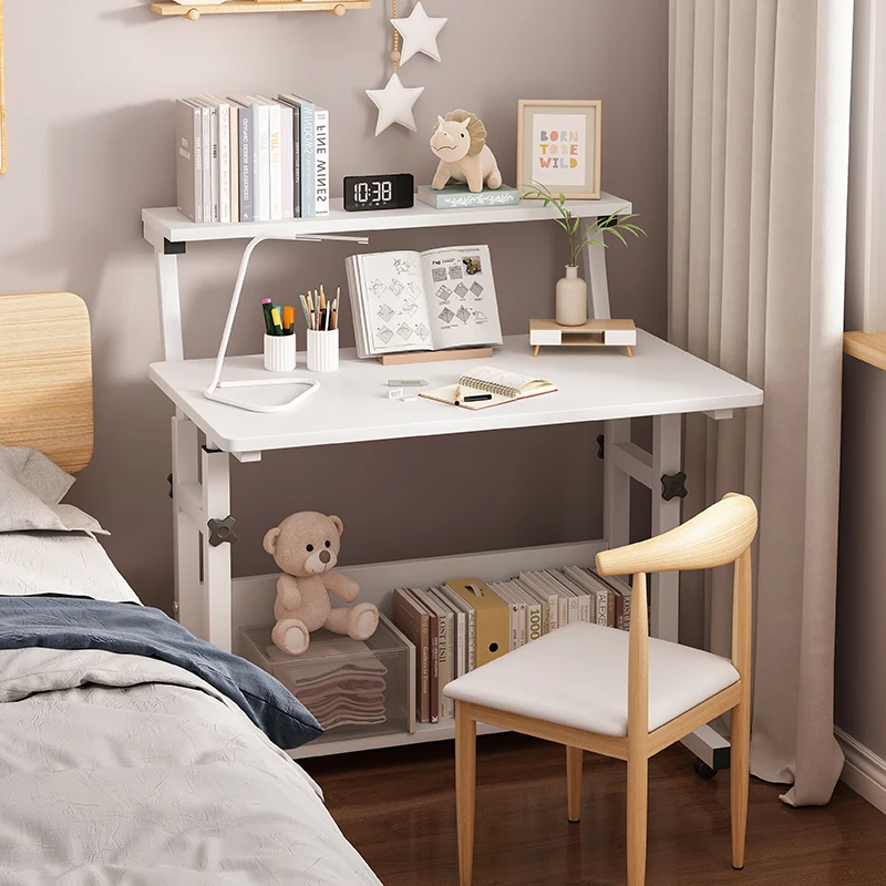 AnneFish Large Liftable Bedside Study Computer Desk with Lower Storage Rack with Wheels Removable Table