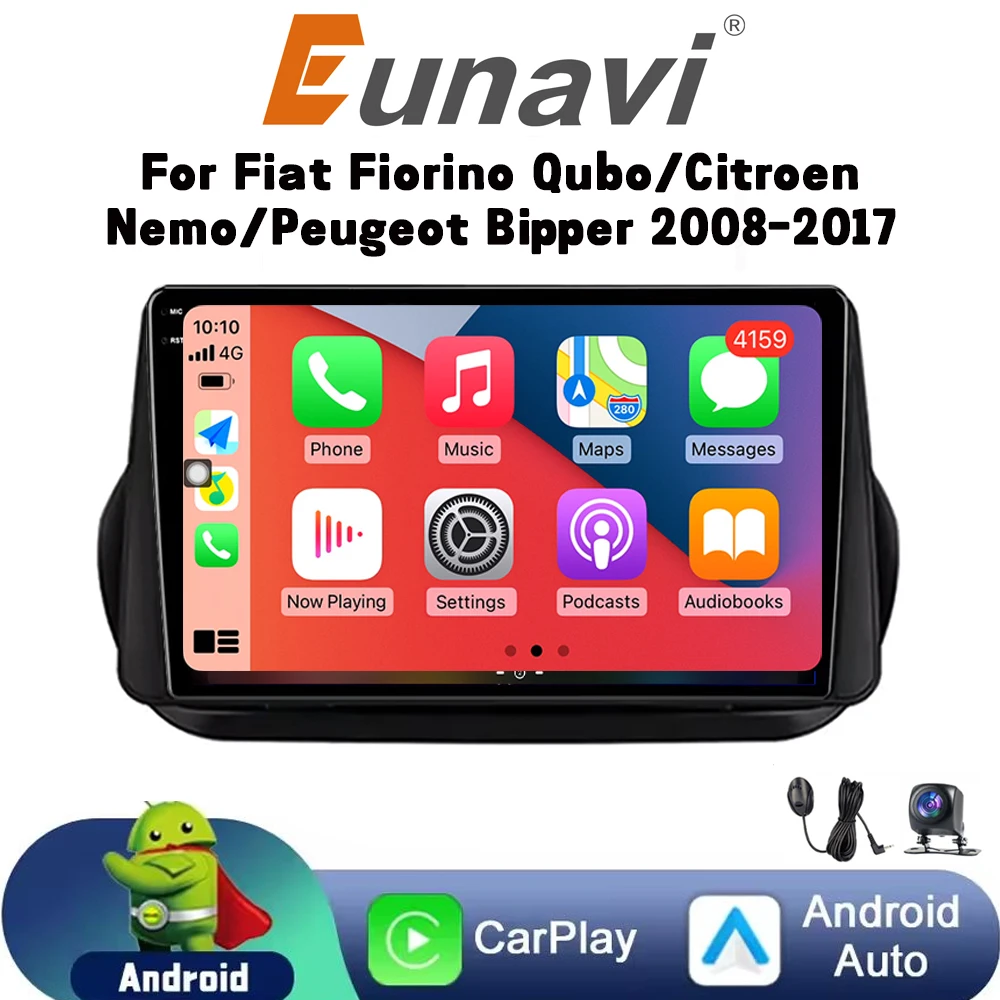 Eunavi Wireless CarPlay Radio Per Fiat Fiorino Qubo/Citroen Nemo/Peugeot Bipper 2008-2017 4G Auto Smart Multimedia Sistemi