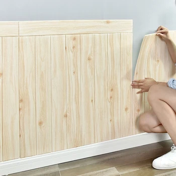 1Pcs 35*35 3D קיר מדבקת עץ תבואה דביק טפט קישוט חדר שינה סלון טלוויזיה רקע