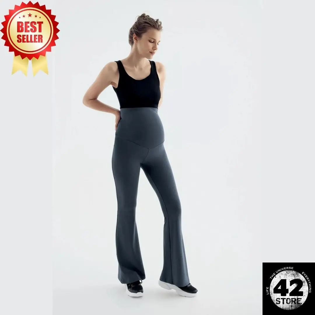 Wide Leg High Waist Flexible Maternity Tights Anthracite