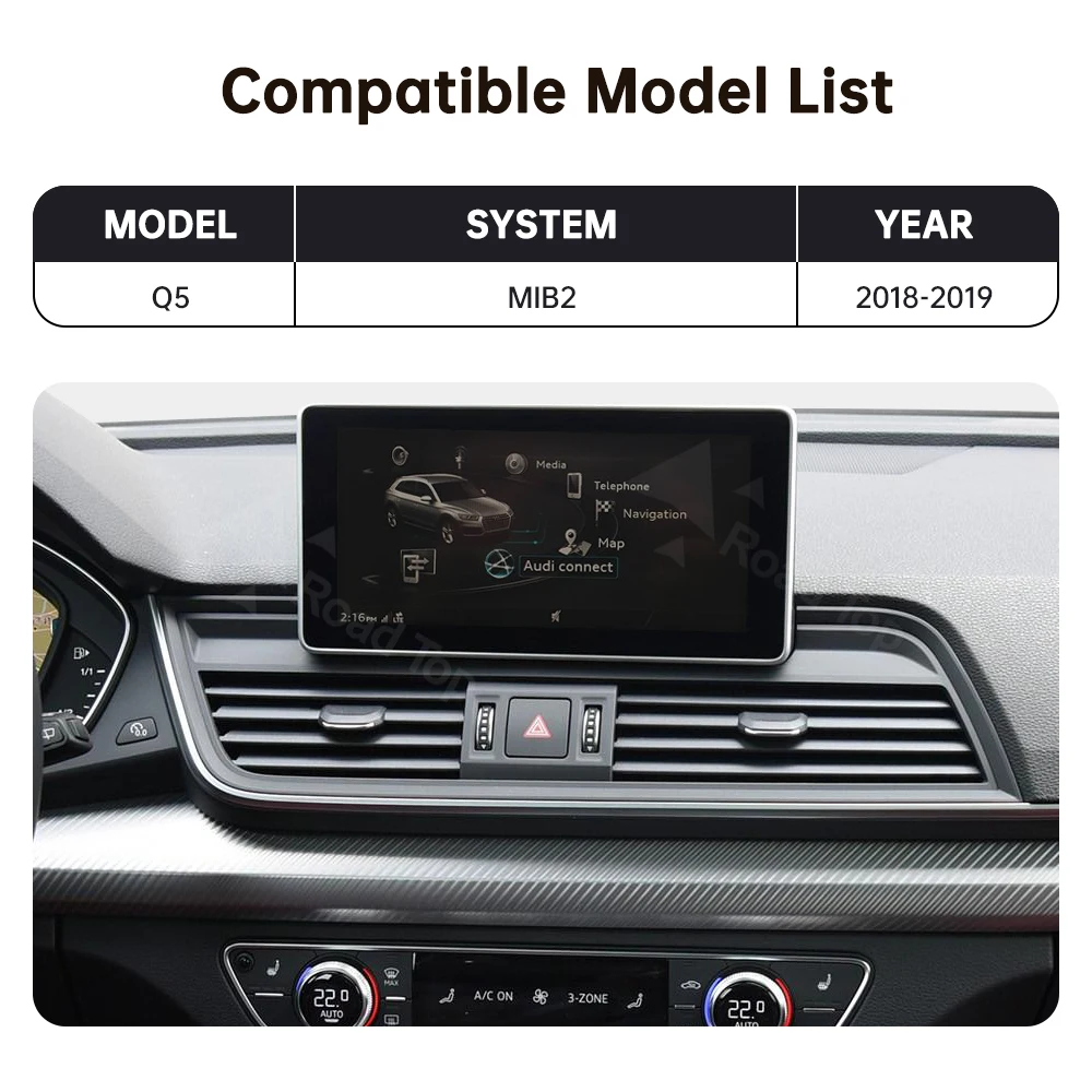 Tela multimídia do carro superior da estrada para audi q5 2018-2019 12.3 ''tela linux com funções sem fio carplay android auto airplay