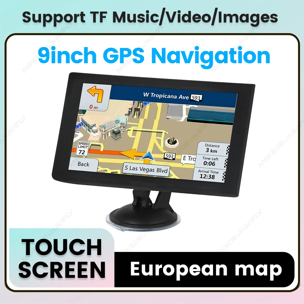 NaviFly Car GPS Navigation 9 Inch Touch Screen Multi-Functions Sat Nav Europe Map support FM Transmitter TF Music images Video