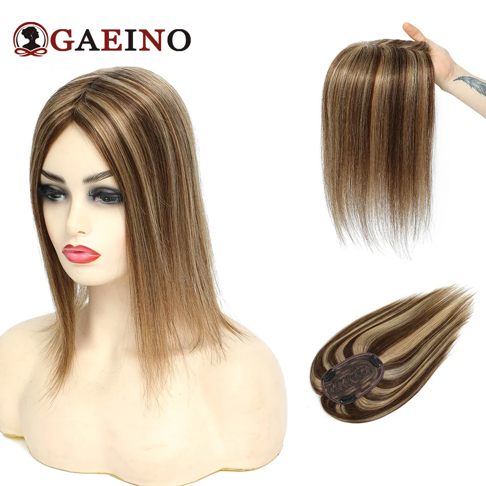 GAEINO-Toppers de Pelo Liso para mujer, postizo negro Natural, cabello humano 100%, extensión de cabello con Clip, 10 ''-16'', 7x10cm