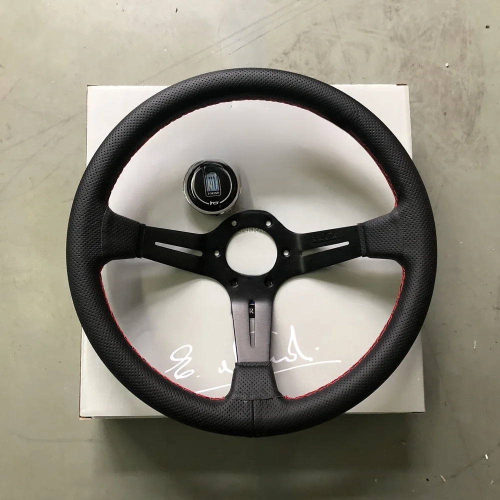 ND 14Inch Universal Racing Drift Nardi Steering Wheel Car Nardi Punched Leather JDM Steering Wheel Volantes For VW TOYOTA BMW