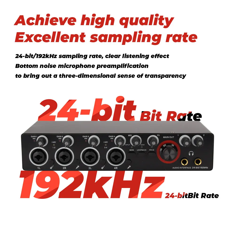 

LMBGM-MD44 professional audio interface sound card 24-bit/192Hz USB sound card AD converter with monitor live recording