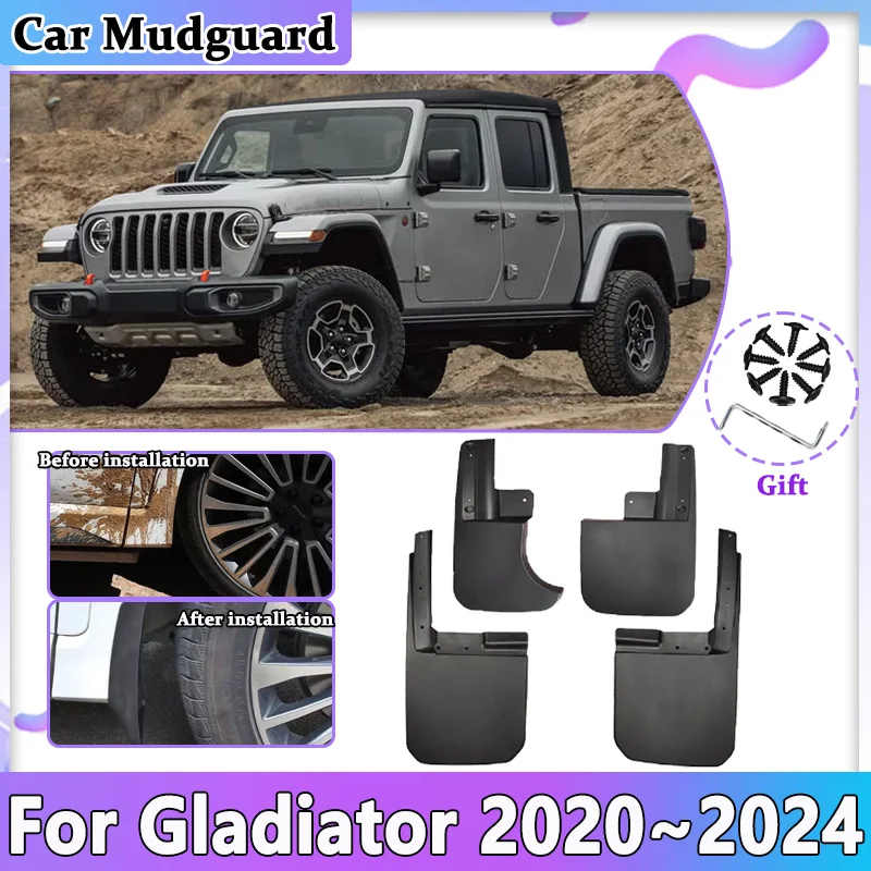 Car Mud Flaps For Jeep Gladiator JT 2020~2024 Willys Rubicon Mudguards Splash Guard Front Anti-splash Fender Mudflap Accessories