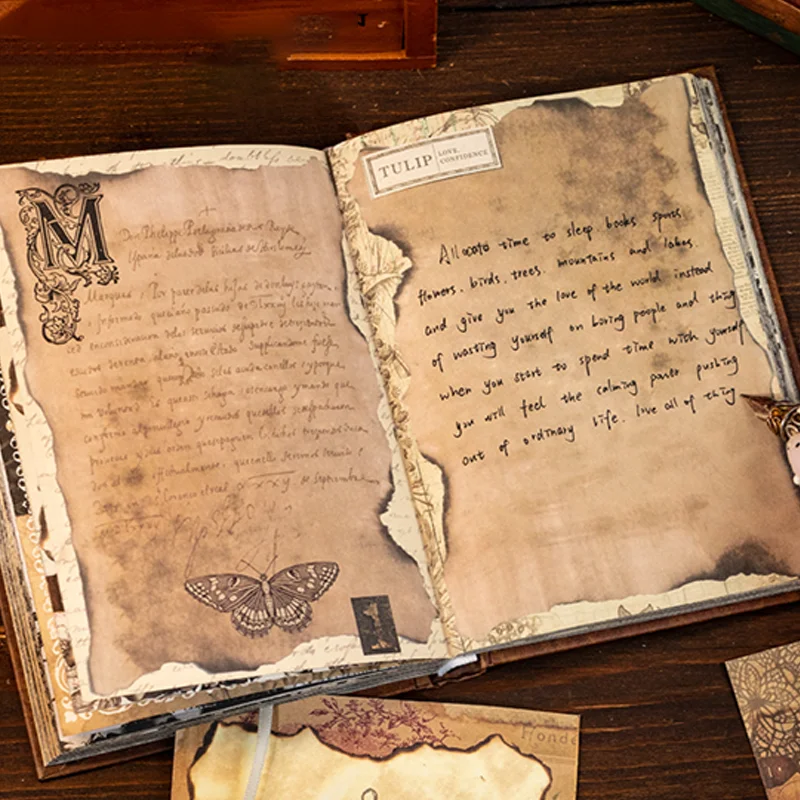 Mr.Paper 192pcs Vintage Style Notebook Set, Gold Foil Writing Pad for Journaling Note Taking, Retro Stationery Paper Sheets