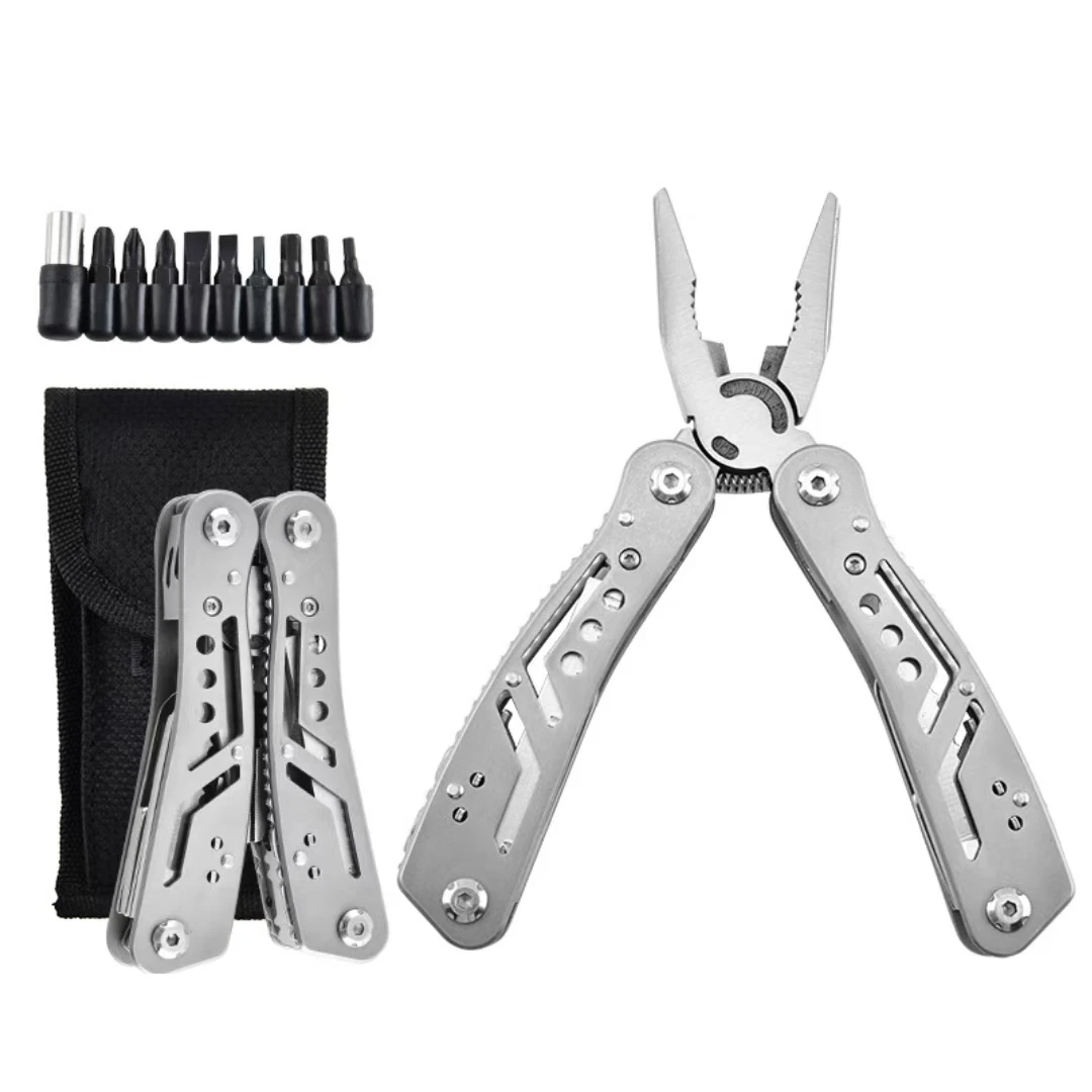 Alicates Multifuncion Acero Inoxidable 10 funciones Ideal Uso Diario Pinzas Navaja Plegable Mango y Hoja Dentada Texturizado Compacto y Ligero Multifuncional Gran Estetica Gran Calidad Casa Oficina Trabajo Bonito Pres