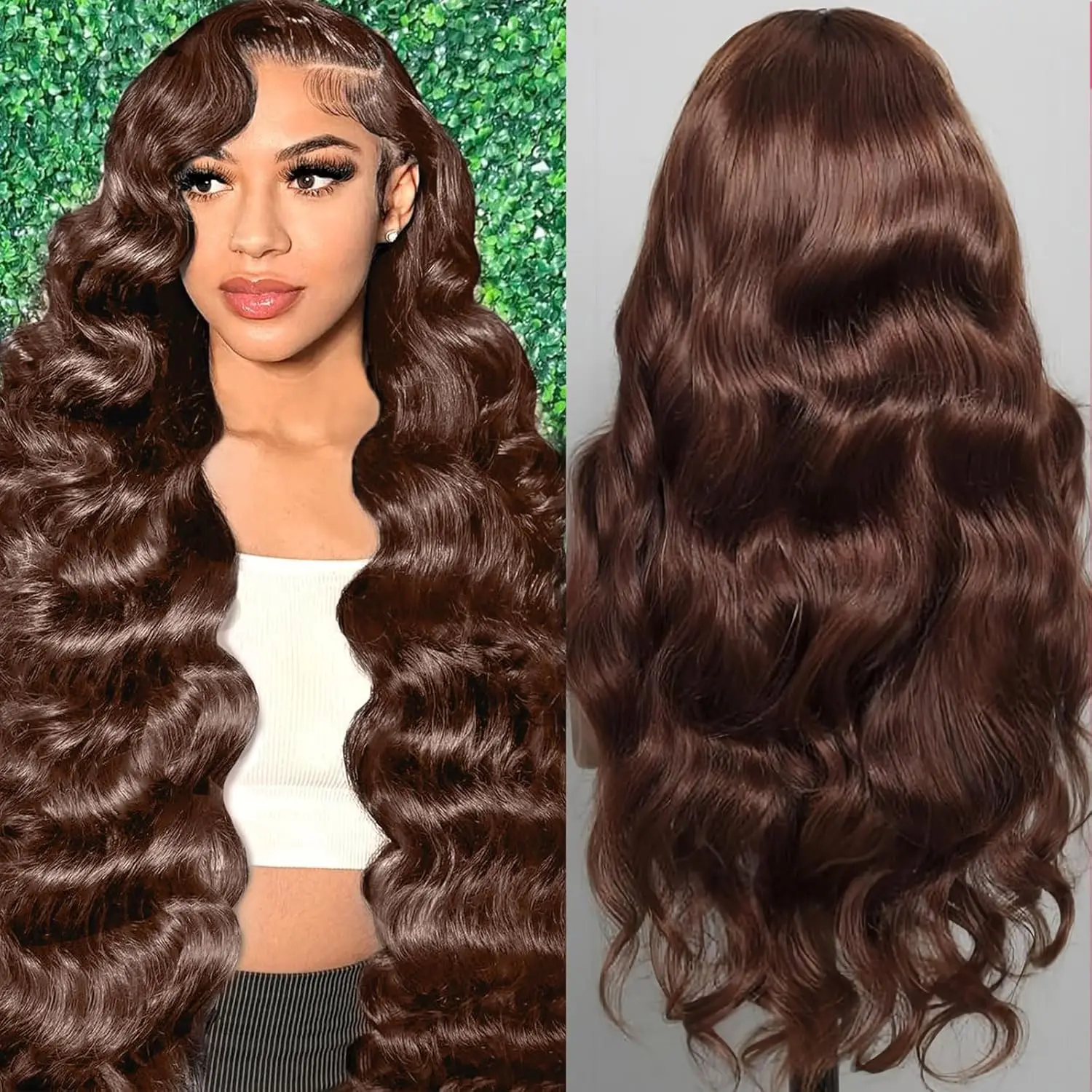 

Коричневый парик с прозрачной кружевной передней частью из натуральных человеческих волос для женщин, предварительно проработанный, бразильский, без клея