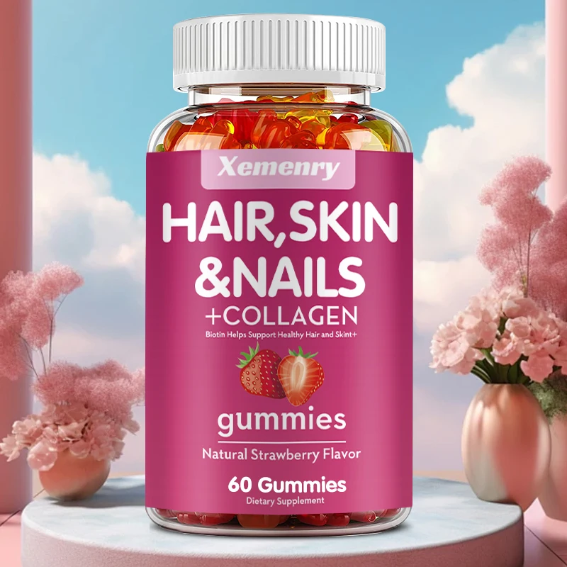 Haargummis für Haare, Haut und Nägel | Haarvitamine für Männer und Frauen | Biotin-Ergänzungsmittel – 60 Gummies