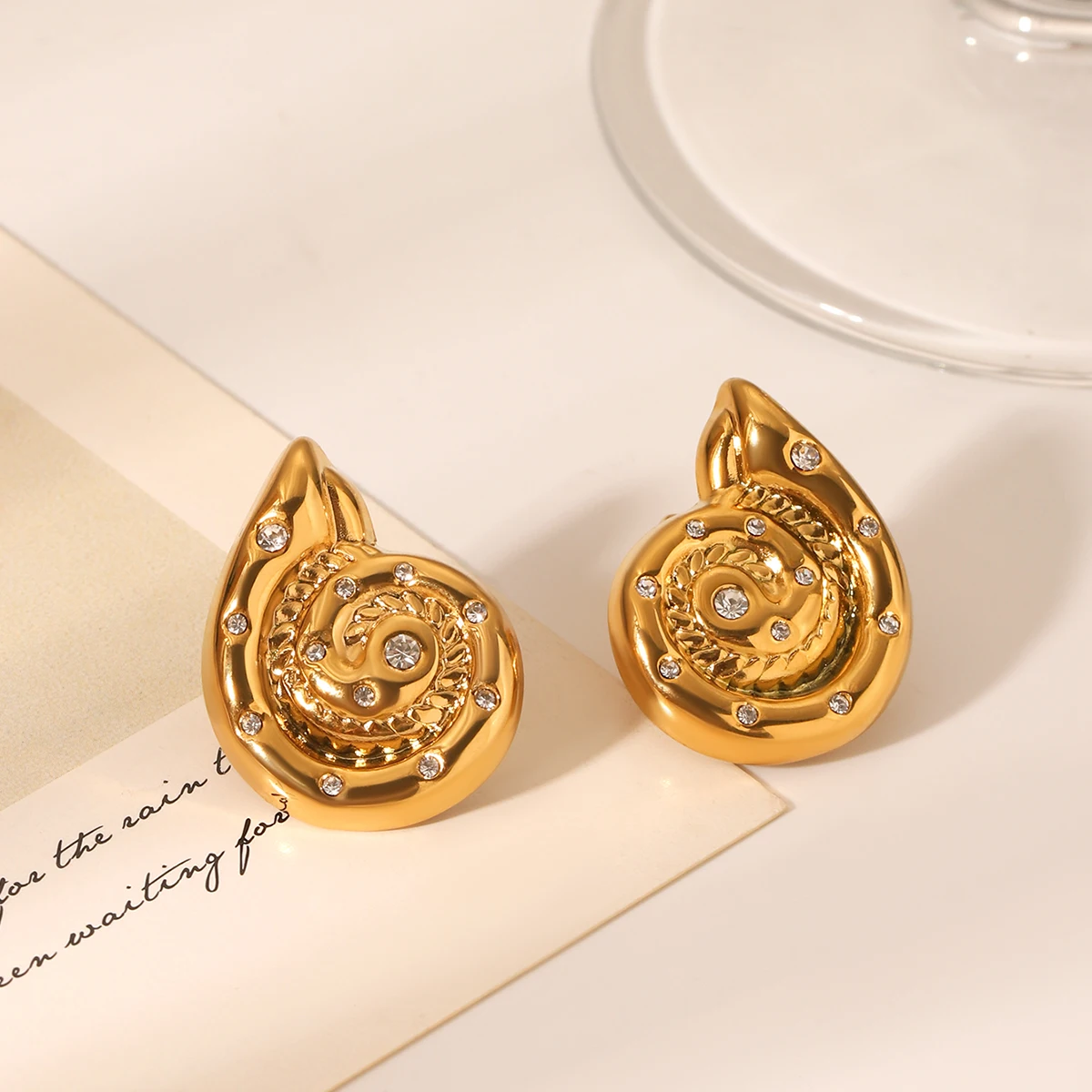 

Fashion Women Geometric Design Spiral Earrings Stainless Steel 14k Gold Plated Ear Waterproof Jewelry Party Accessories
