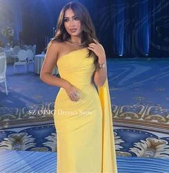 OIMG Dubai Mordern One Shoulder Sleevesless Ruched  Prom Dresses Evening Dress Yellow  Women Evening Gowns Formal Party Dress