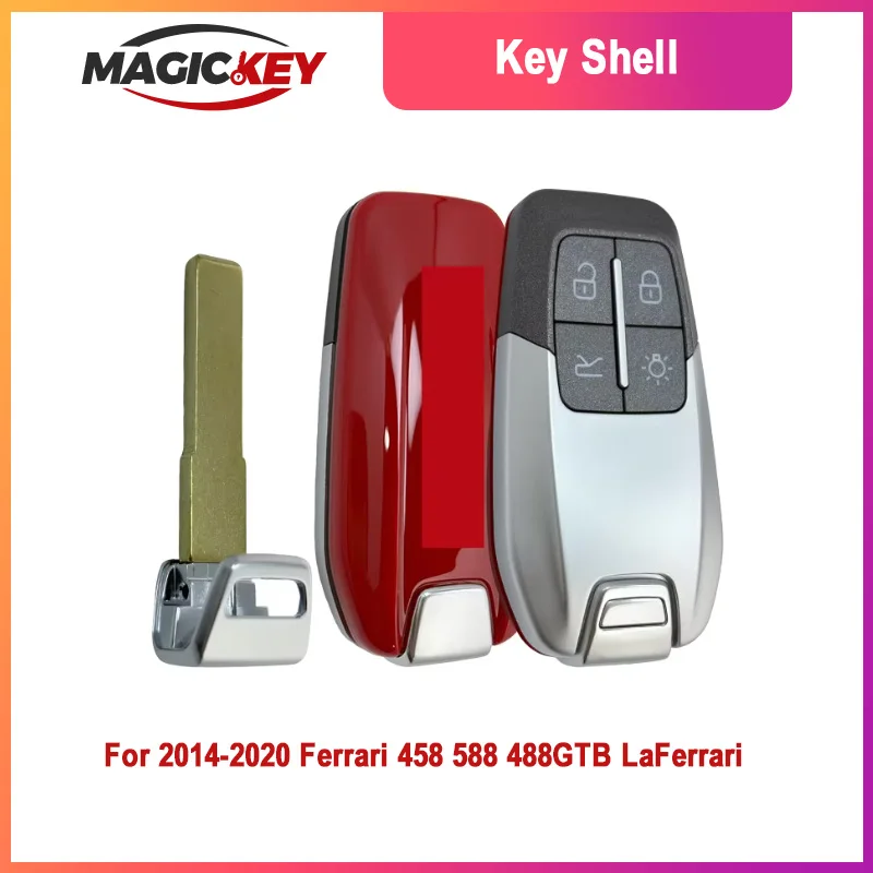 

Magickey Replacement 4 Button Smart Remote Fob Key Shell CS094004 With Blade For 2014-2020 Ferrari 458 588 488GTB LaFerrari