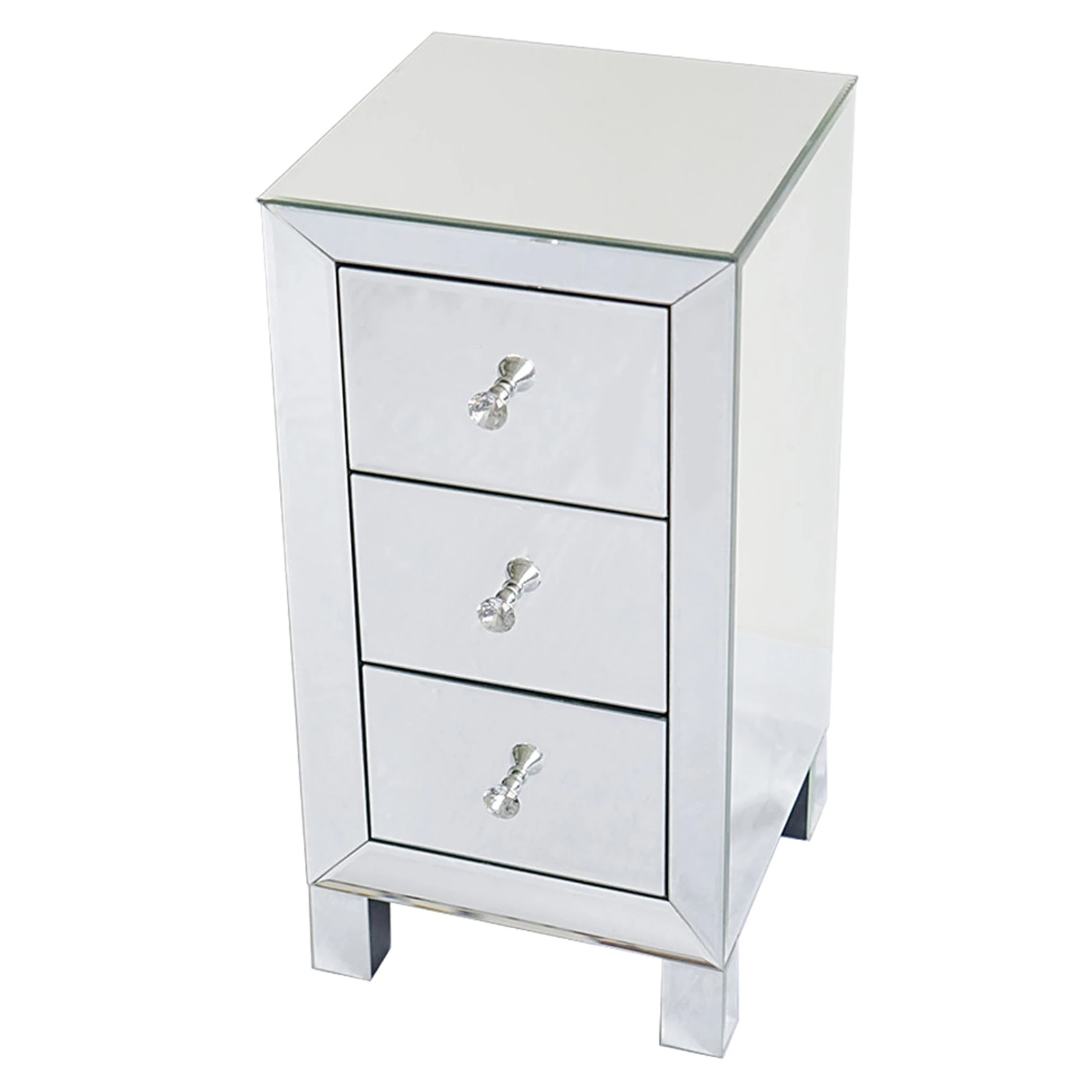 Mirrored 3 Drawer Chest For Bedroom And Living Room Modern and Contemporary Mirrored 3-Drawers Nightstand Bedside Table