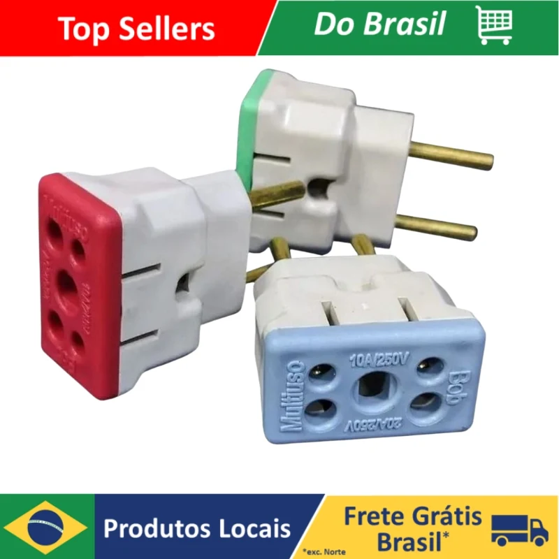 Adaptador Tomada Benjamin Padrão Novo e Antigo quadrado colorido  Plug  10A e 20A