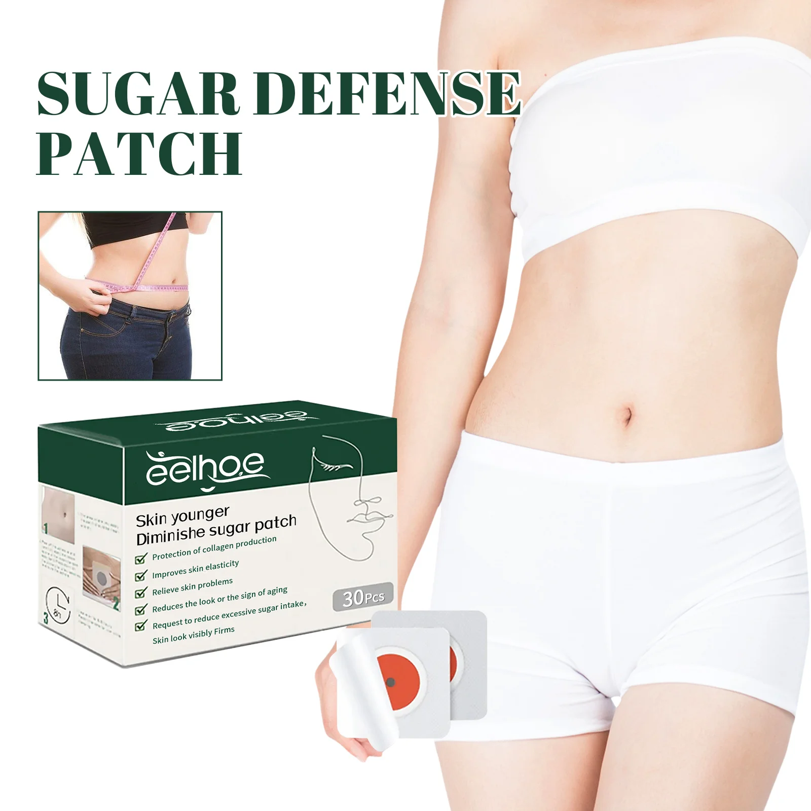 

Eelhoe 30pcs Sugar Soothing Navel Patches Shaping Curves Weight Loss Belly Skin Abdomen Fat Burning Slimming Navel Patches