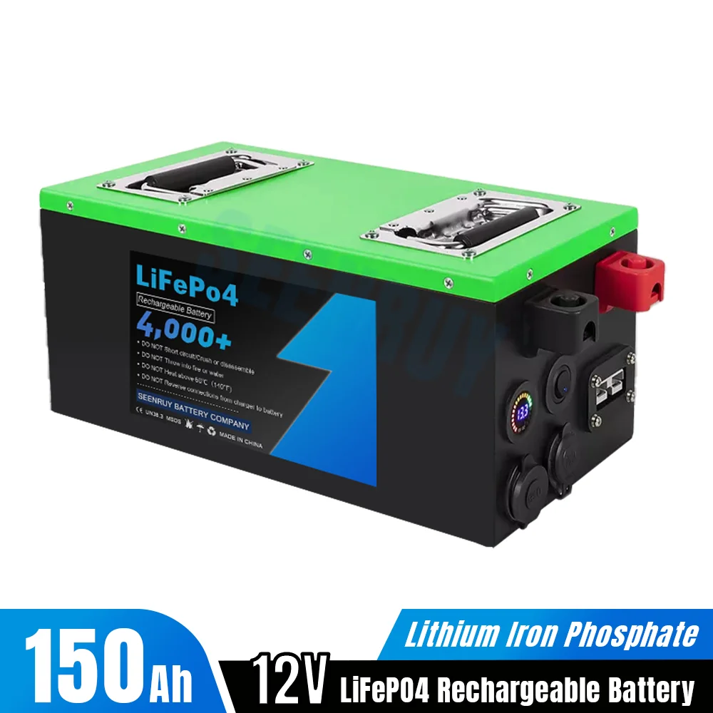 12V 150Ah Lifepo4 Battery Pack Lithium Iron Phosphate Built-in BMS USB Cigarette lighter for Outdoor RV Solar Energy