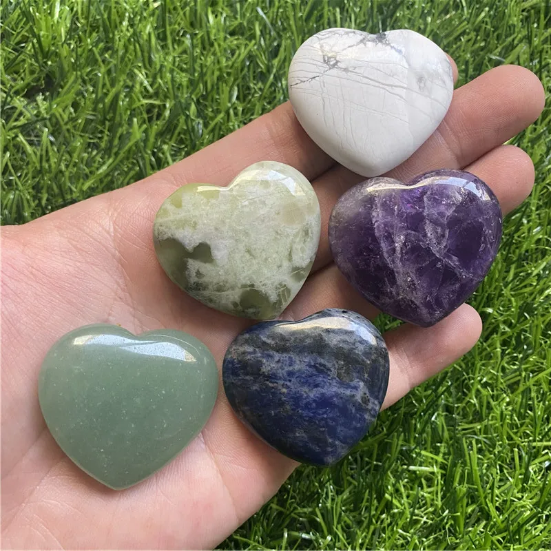 

40MM Natural Love Puff Heart Shaped Healing Crystal Quartz Gemstone Pocket Palm Worry Stones Gift Wholesale Amethyst