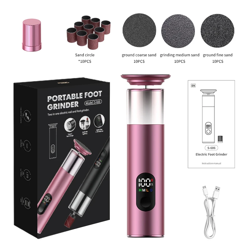 Elektrische voetslijper voor voeten, 2-in-1 voetvijl en nagelpolijstmachine, elektrische eeltverwijderaar pedicurevijl unisex met geschenkdoos