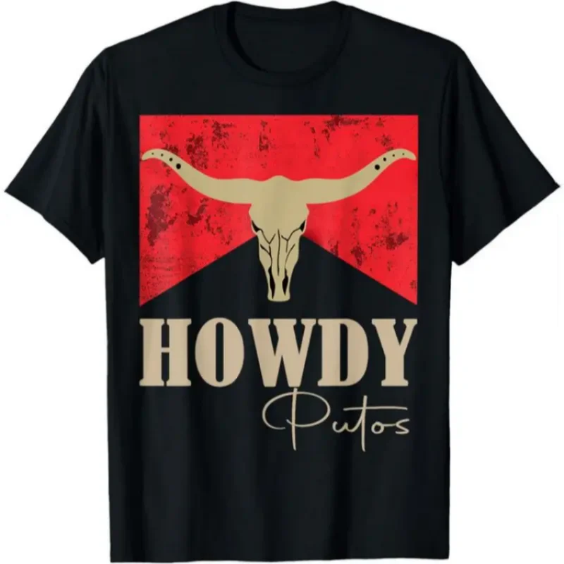 

100% Cotton Howdy Putos Bull Skull Country Cowboy Western Graphic T-Shirt T-Shirt For Men And Women