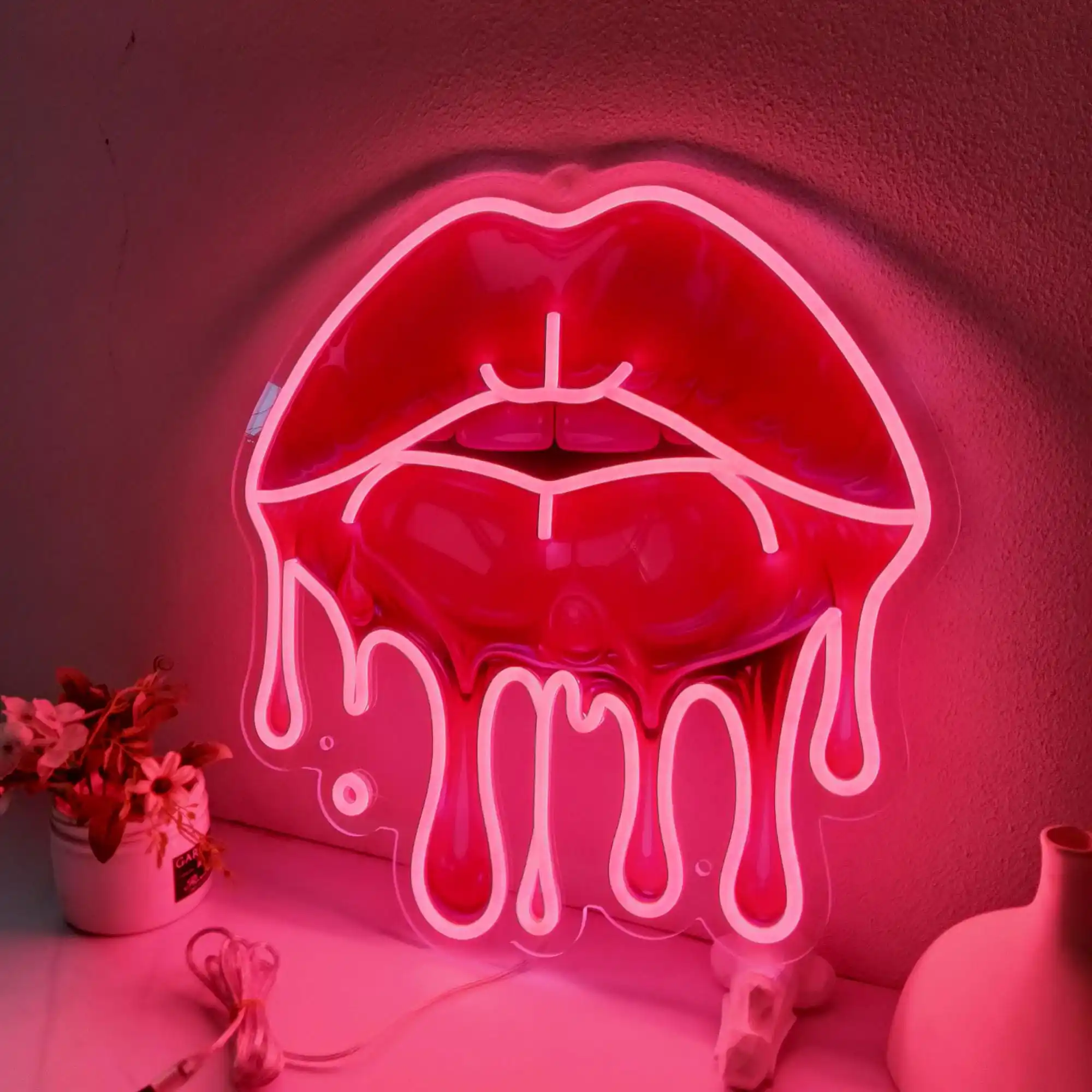 

Dripping Lips UV Printed Neon Sign Handmade Acrylic Artwork Sign Beauty Wall Art Bedroom Neon Pink Sign Birthday Gift for Girl