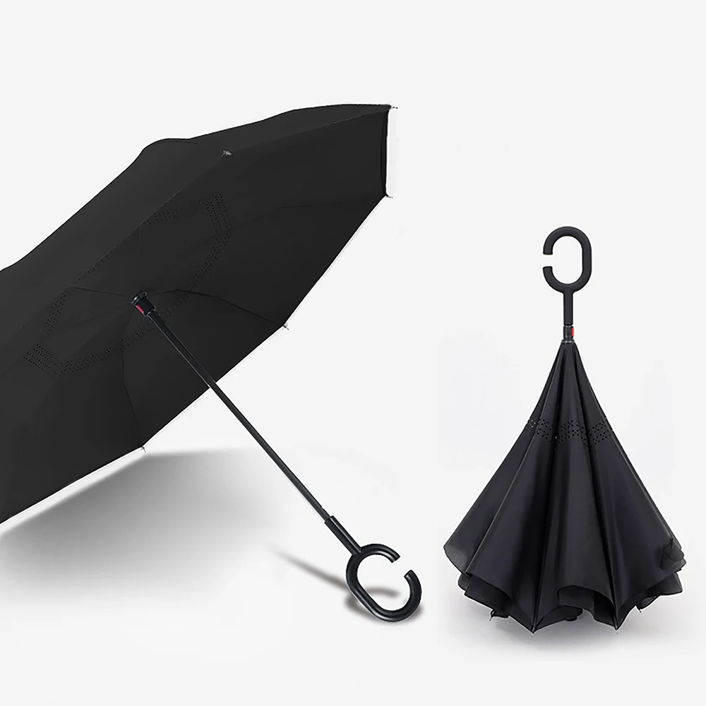 1+1 upside down long umbrella C-shaped handle rainy season heavy snow camping long umbrella