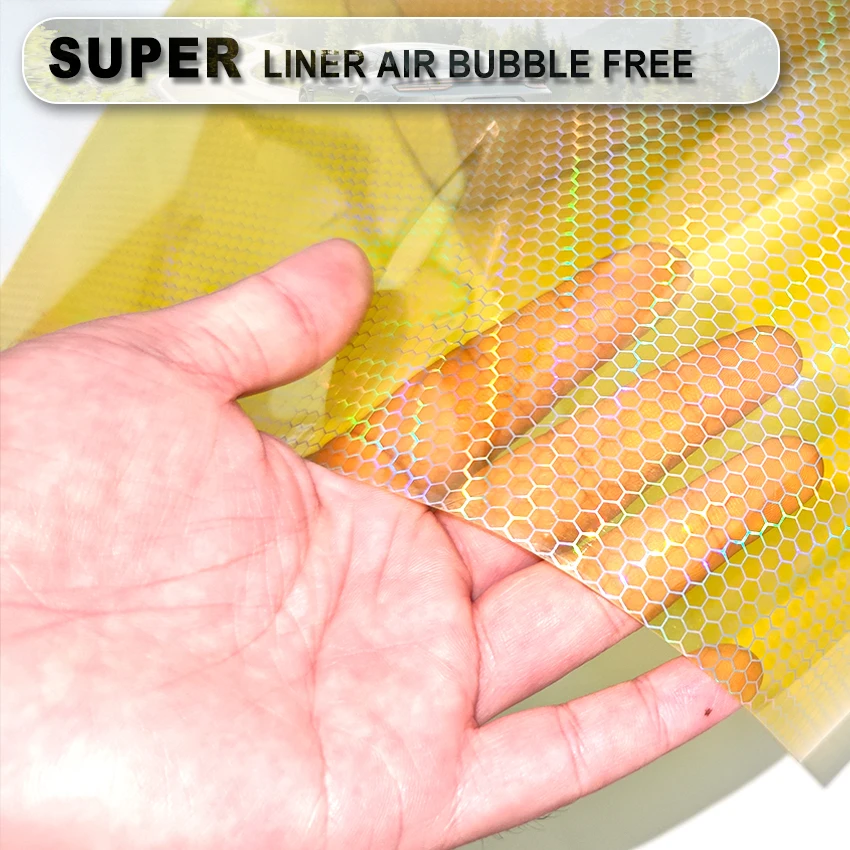 Yellow Rainbow Honeycomb Headlight Tint Film Colorful Laser Vinyl Wrap Car Lamp Sticker Headlight Taillight Modification Film