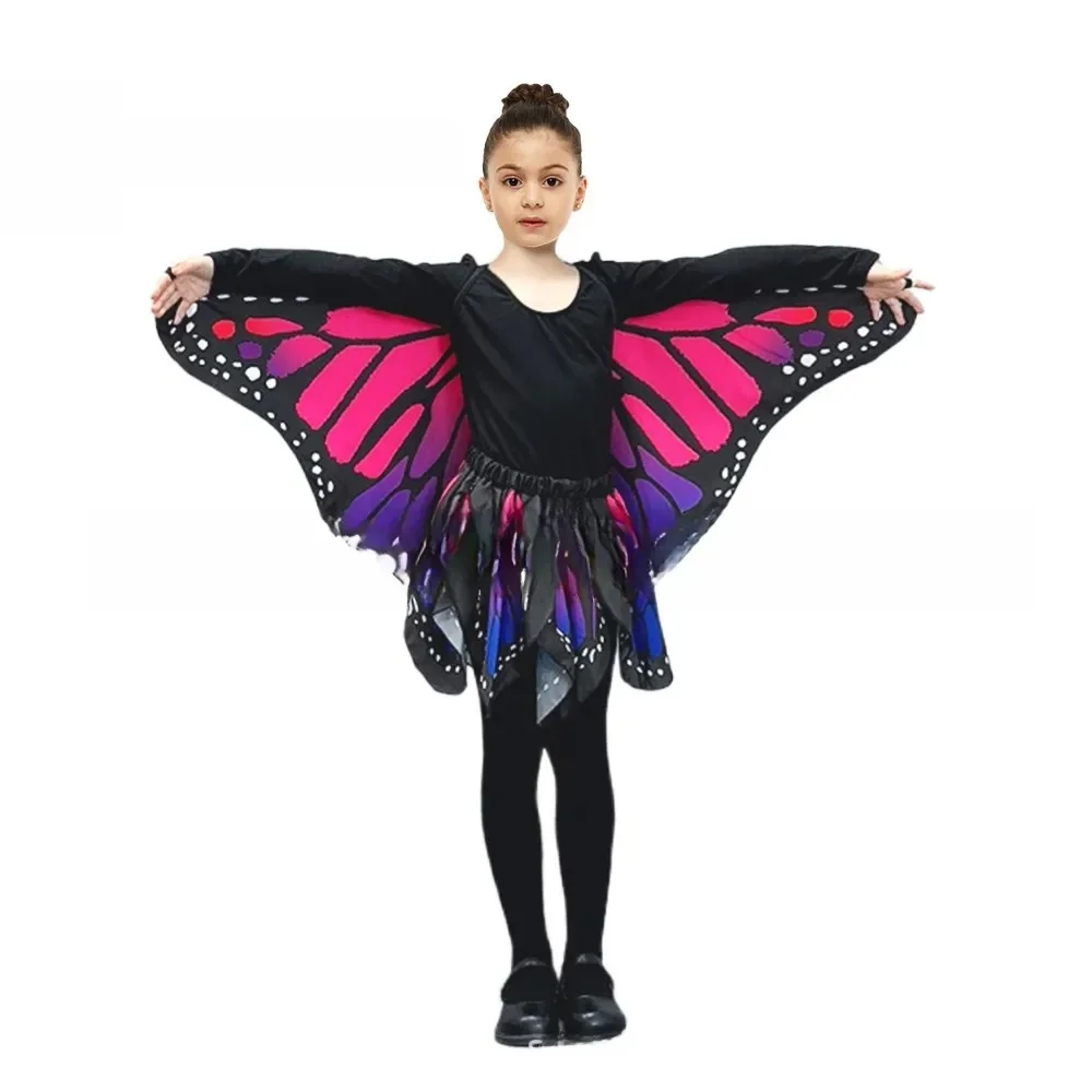 Dzieci Monarch Butterfly Cape Wings Double Side Print Children Butterfly Skirt Set Monarch Halloween Costumes Dress Up Party Rave — zdjęcie 2