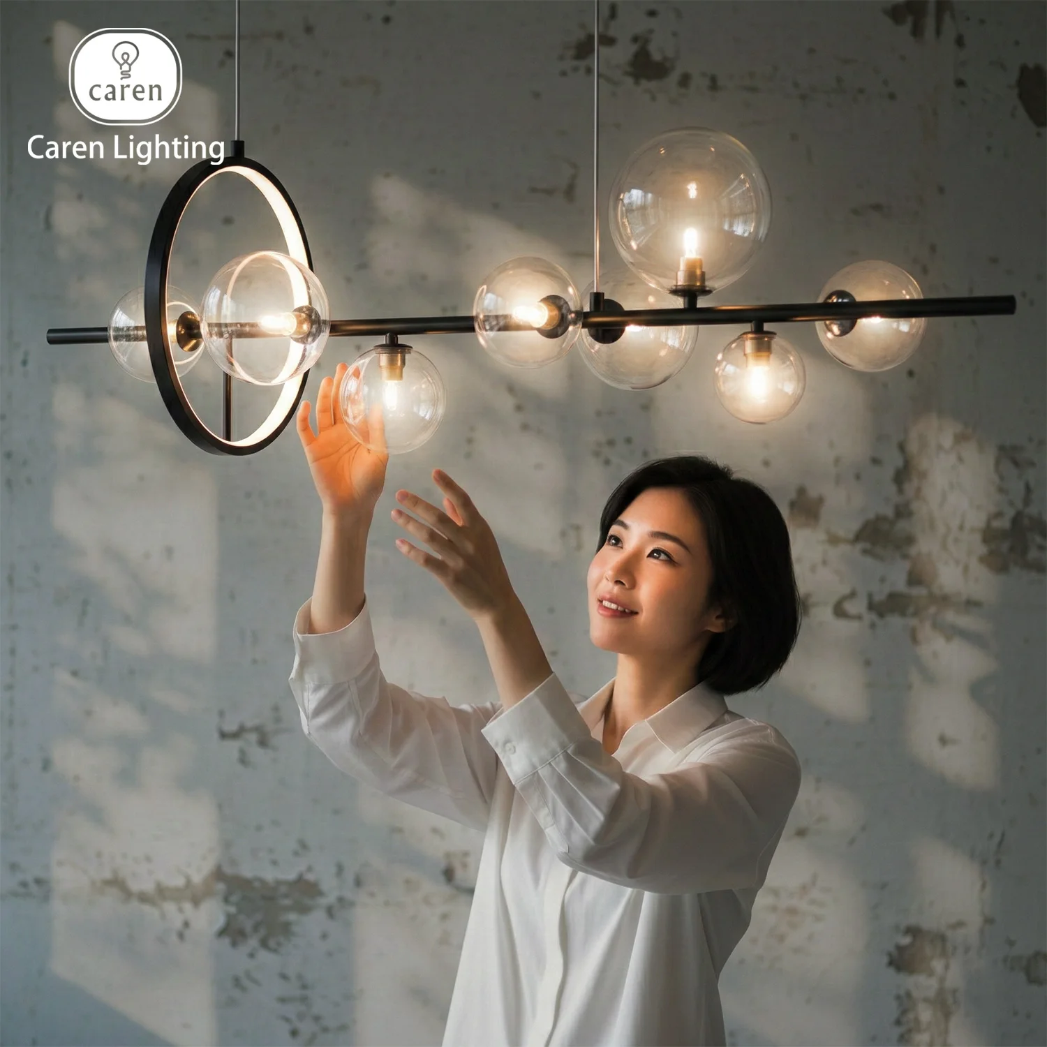 

Nordic minimalist restaurant dinning pendant lights stylish glass chandelier lamp Bubble Inspired classic chandelier LED ring