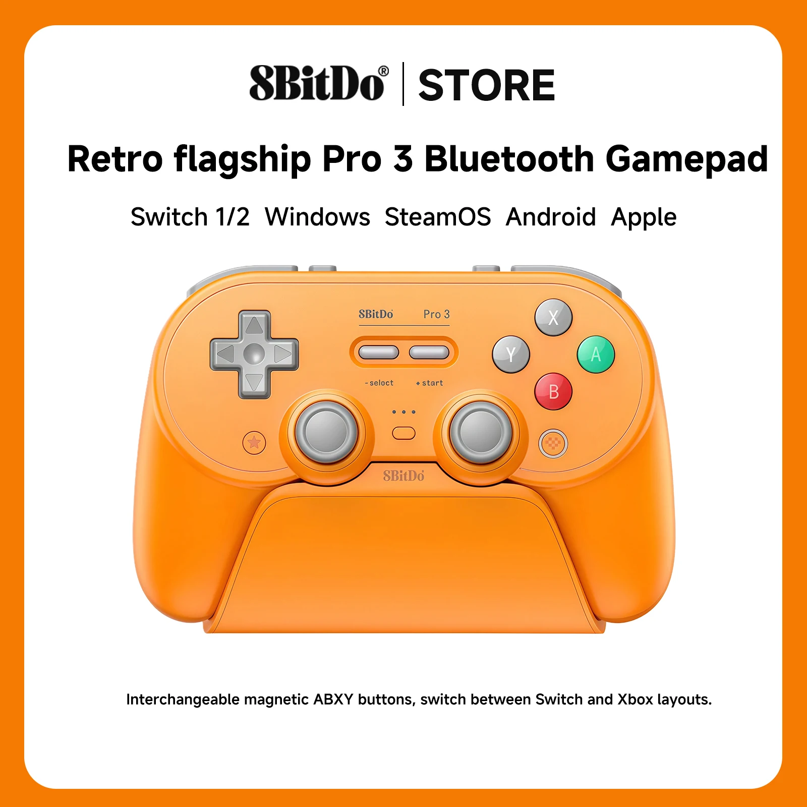 8BitDo Pro 3 Bluetooth Controller for Switch Windows Apple TMR Joysticks Switchable Triggers Swappable Buttons 2.4G USB Android