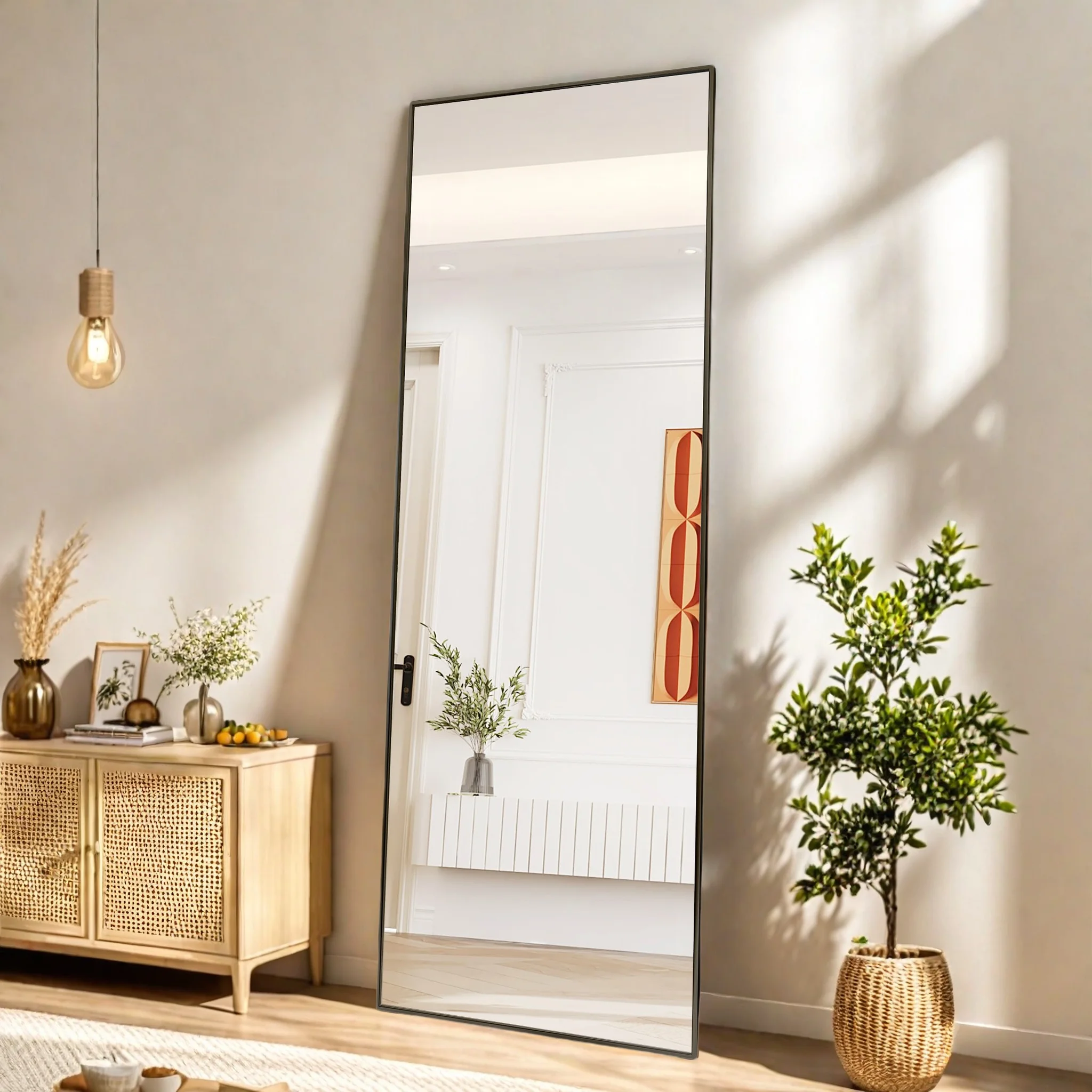 Ganzkörperspiegel 177x77 cm, Rechteckiger Standspiegel mit Aluminiumrahmen, Wandmontierter Spiegel, Großer Ankleidespiegel mit Ständer, Eckspeiegel für Schlafzimmer, Wohnzimmer, Garderobe,
