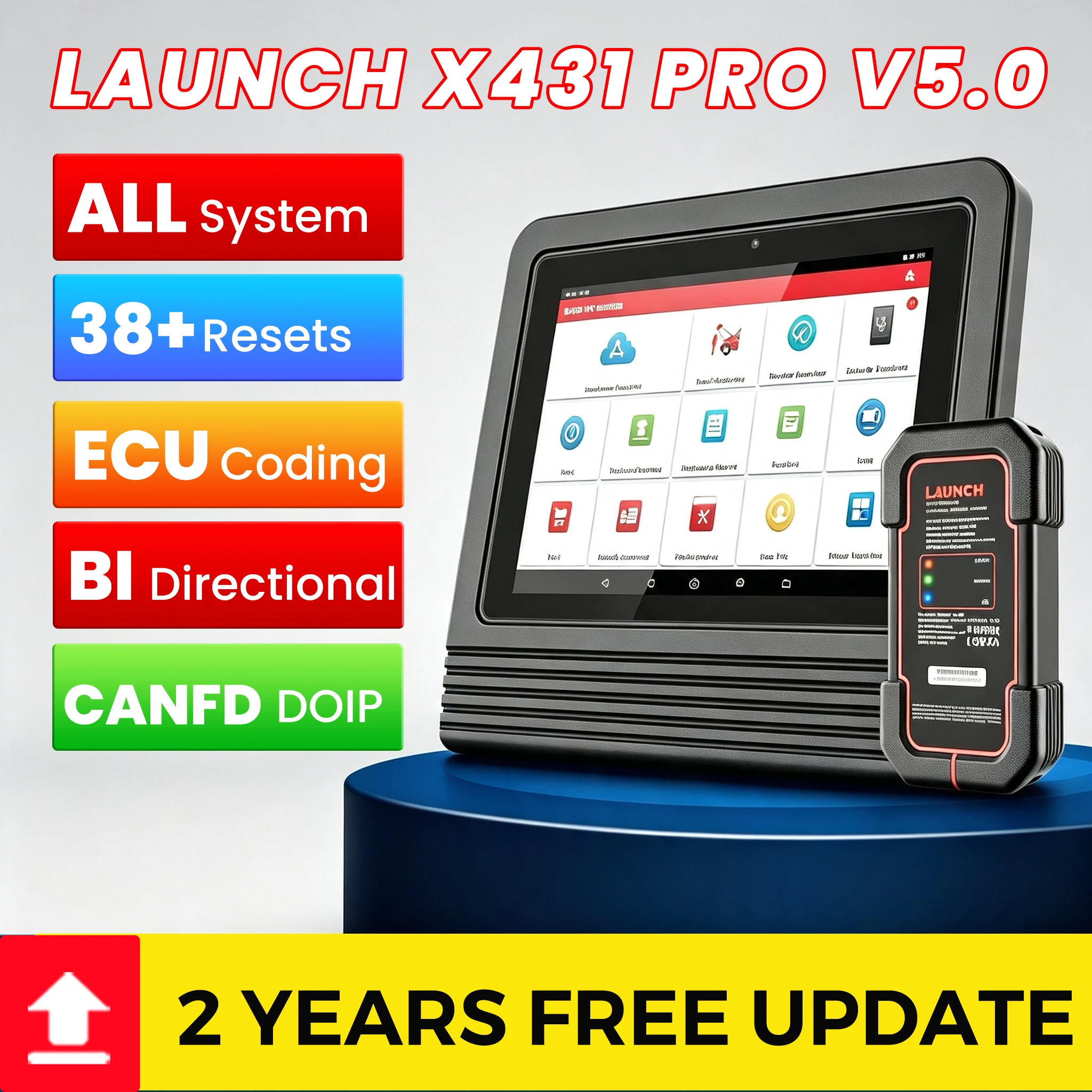 [Mise à jour gratuite pendant 2 ans] LAUNCH X431 PRO V 5.0 Outil de diagnostic automobile, scanner OBD2, codage ECU de tous les systèmes, test actif, mise à jour en ligne PRO V5.0