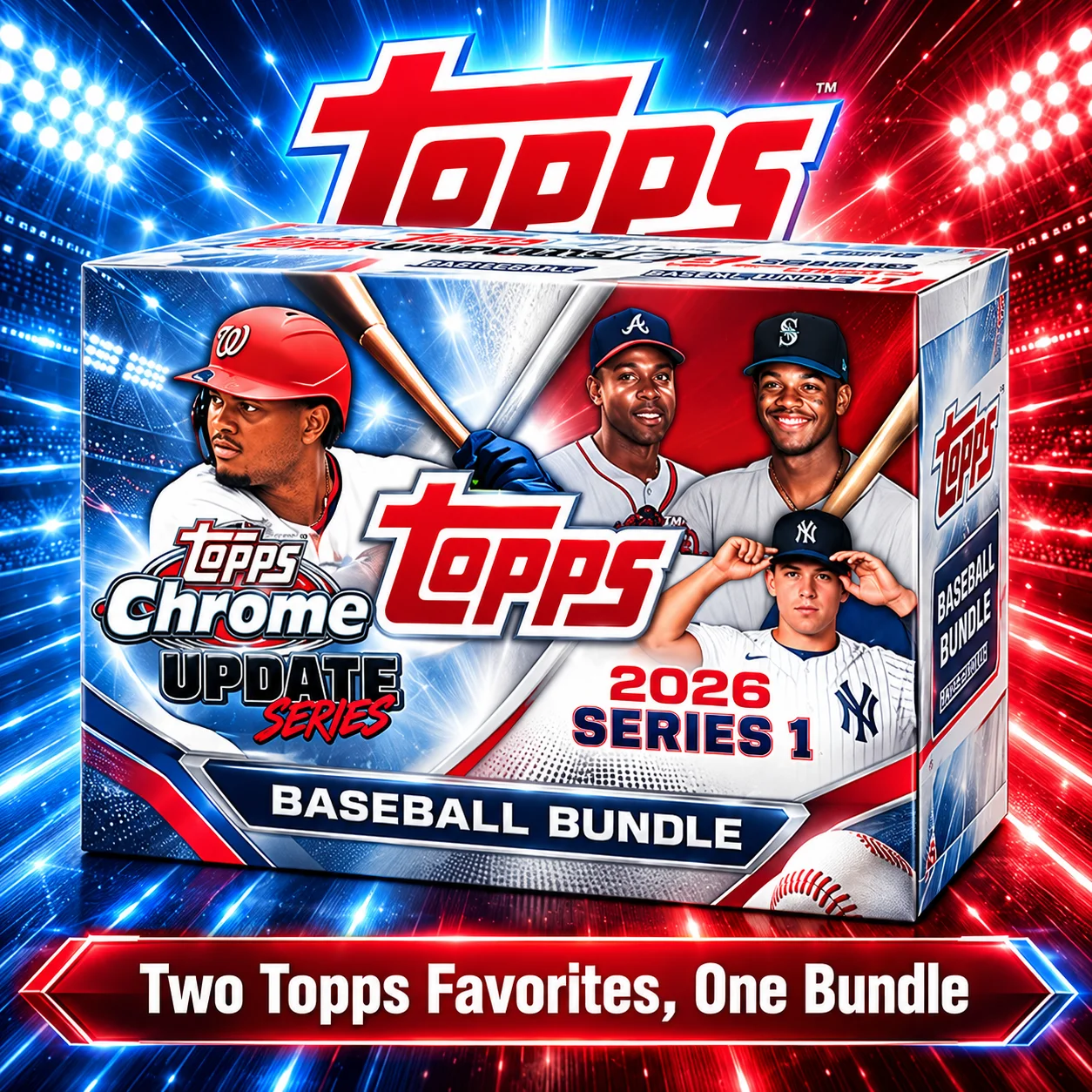 2025 Topps Chrome Update Baseball Mega Box With 2026 Topps Series 1 Baseball Blaster Box, 13 Packs Total, MLB Baseball Cards, Retail Trading Card Bundle, Look for 2 Refractor, 1 Prism, 2 Raywave, 10 X-Fractor And at Least 2 Spring Training Parallels