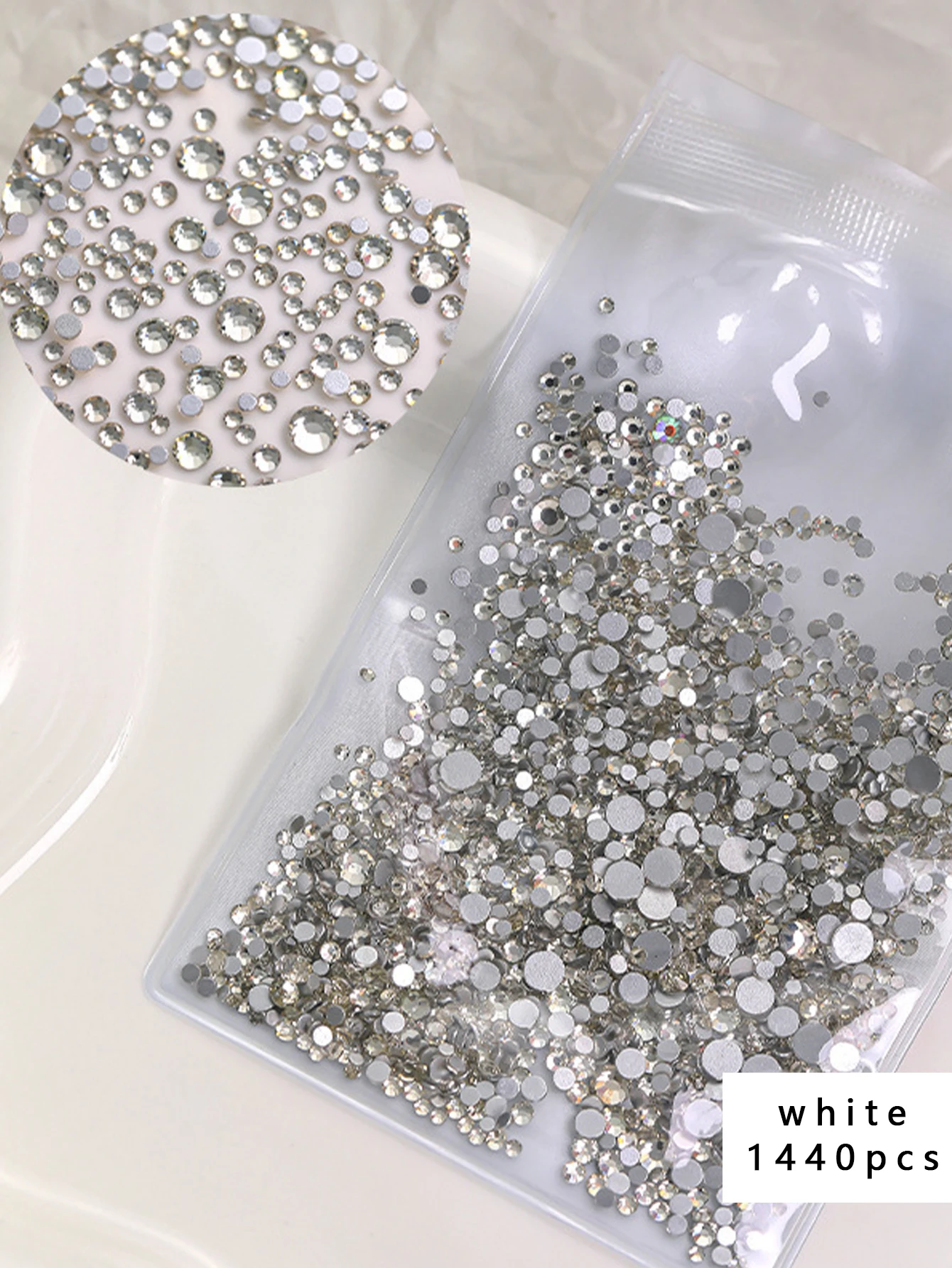 Adornos de uñas de circonita redondos, coloridos y brillantes, de varios tamaños, aproximadamente 1440 piezas por paquete, cristal con incrustaciones de diamantes de vidrio para manualidades.