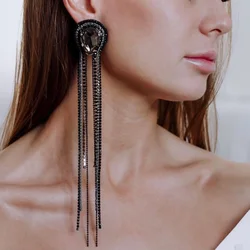 Stonefans Long Tassel Water Drop Pendant Earrings Rhinestone Long Dangle Earrings for Women Crystal Fashion Jewelry Accessories