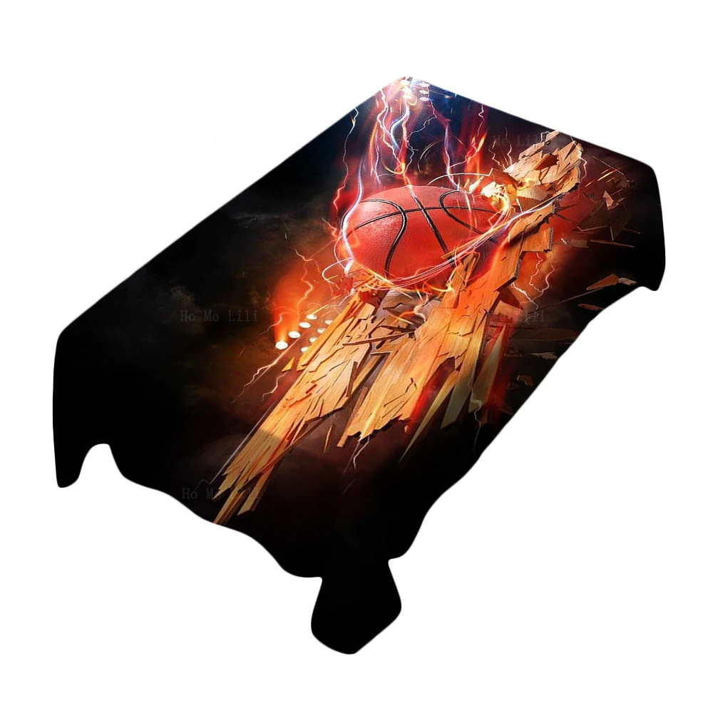 Fire Ice Flame Intense Basketball Breaks Through The Violent Splinters Cool Poster Tablecloth By Ho Me Lili For Tabletop Decor